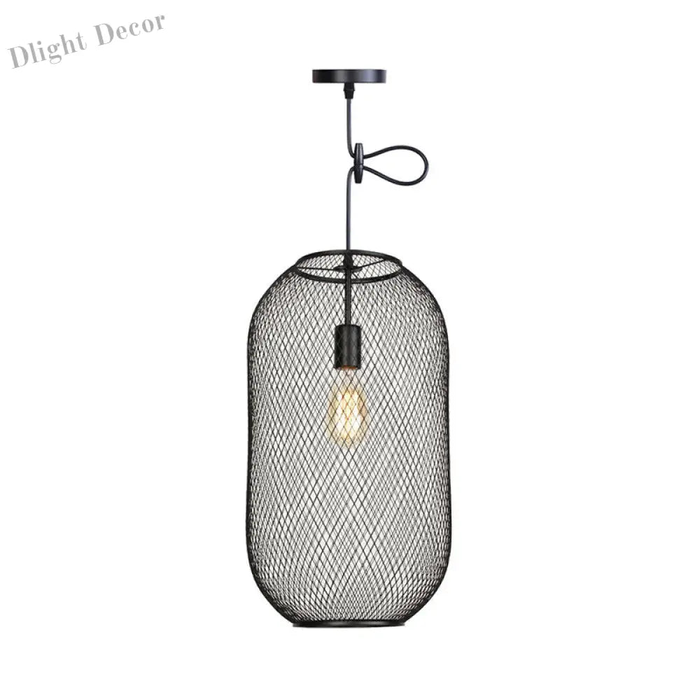 Ethan’s Industrial Wire Mesh Pendant Lamp: A Touch Of Charm Black / Cylinder