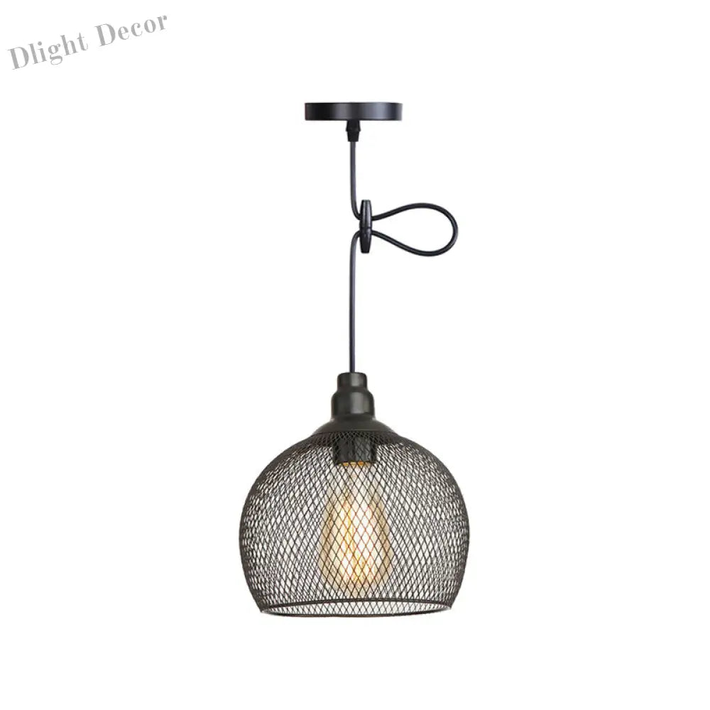 Ethan’s Industrial Wire Mesh Pendant Lamp: A Touch Of Charm Black / Globe
