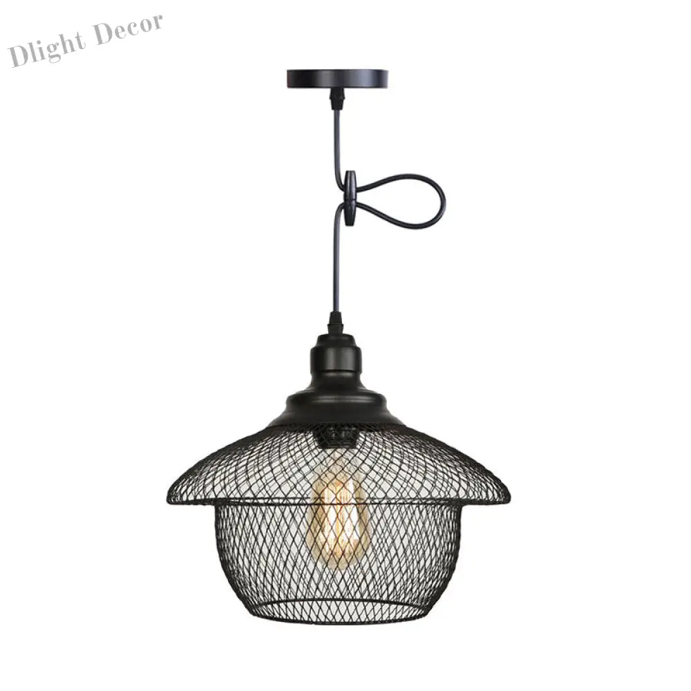 Ethan’s Industrial Wire Mesh Pendant Lamp: A Touch Of Charm Black / House