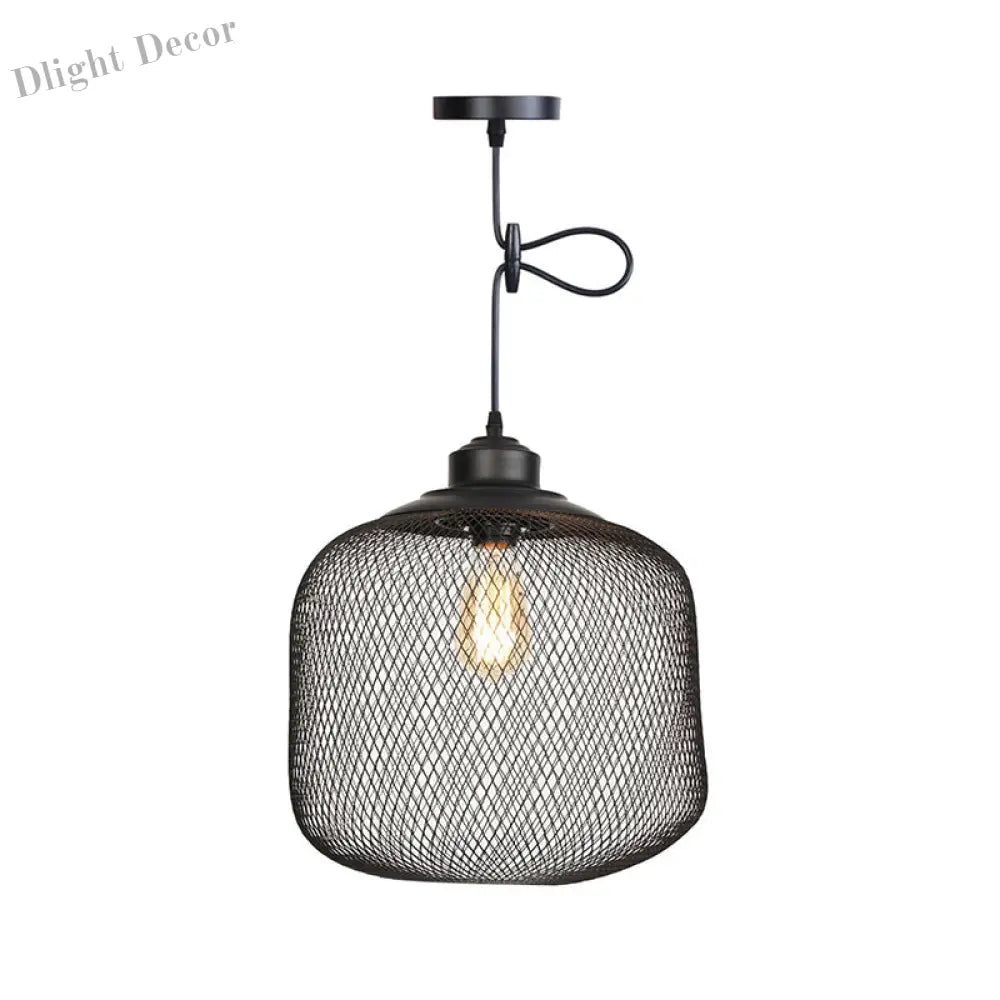Ethan’s Industrial Wire Mesh Pendant Lamp: A Touch Of Charm Black / Pumpkin