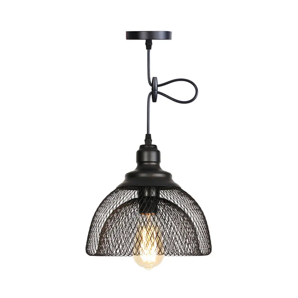 Ethan’s Industrial Wire Mesh Pendant Lamp: A Touch Of Charm Black / Semicircle