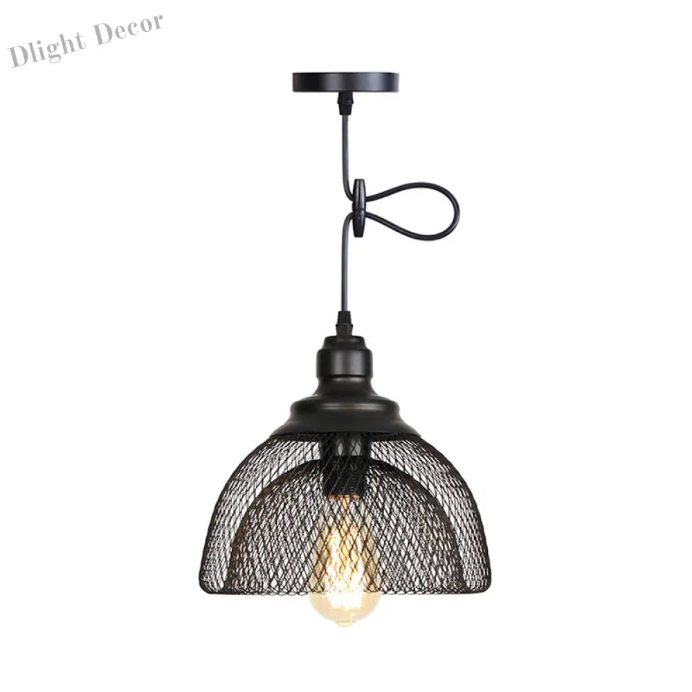 Ethan’s Industrial Wire Mesh Pendant Lamp: A Touch Of Charm Black / Semicircle