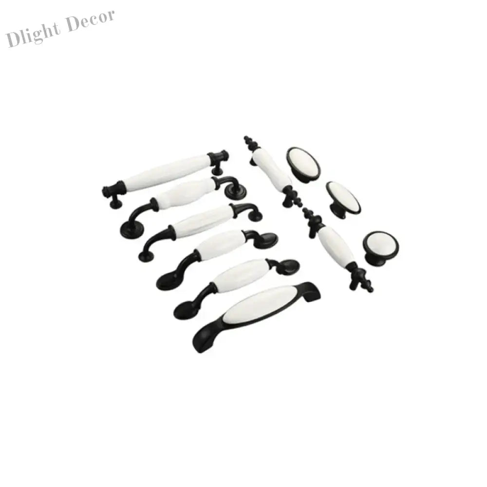 European Ceramic Cabinet Handles – Black and White Wardrobe Drawer Pulls for Kitchen and Furniture Handles