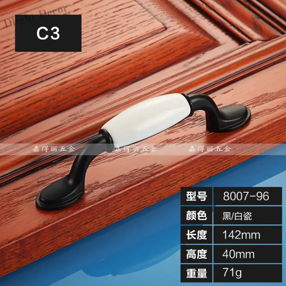 European Ceramic Cabinet Handles – Black and White Wardrobe Drawer Pulls for Kitchen and Furniture C3-8007-96 Handles