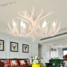 European Country Led Antler Chandelier - Retro Resin Deer Horn Ceiling Lamp For Home Kitchen Decor