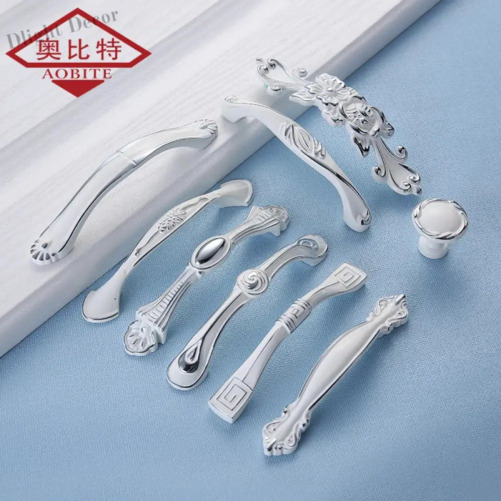 European Ivory White Cabinet Handle – Elegant Zinc Alloy Drawer Pulls for Dressers Closets and Cupboards (96mm) Handles