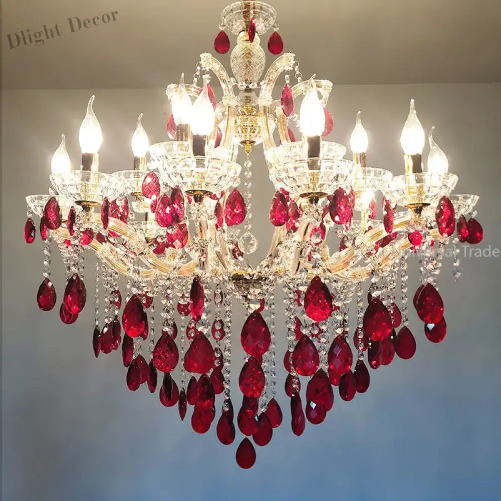 European Princess Crystal Chandelier - Choose From Warm Pink Blue Purple Or Red For Creative Room