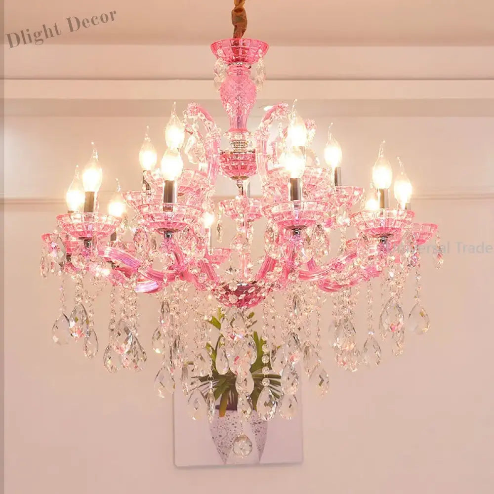 European Princess Crystal Chandelier - Choose From Warm Pink Blue Purple Or Red For Creative Room