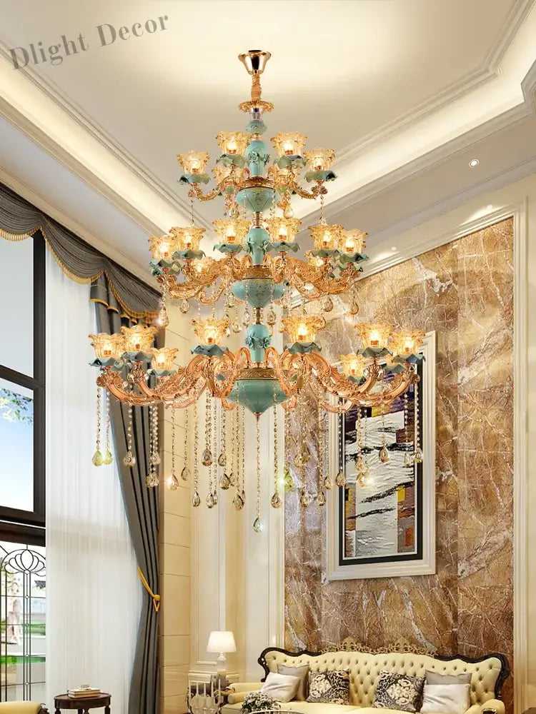 European - Style Duplex Building Chandelier - Elegance For Living Rooms Hotels And Ceramic