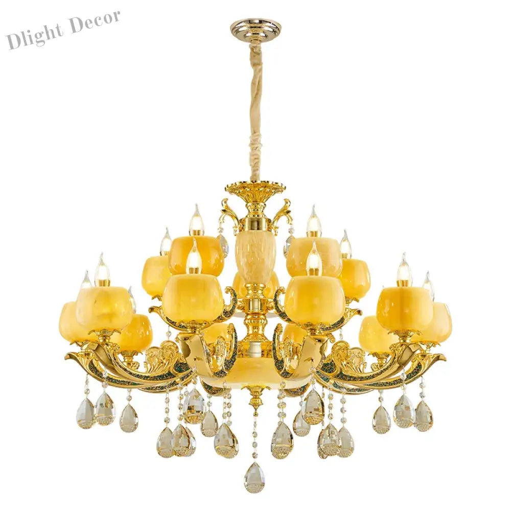 European Style Jade Crystal Chandelier - Luxury Lighting With Natural Marble Accents For Dining