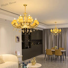 European Style Jade Crystal Chandelier - Luxury Lighting With Natural Marble Accents For Dining