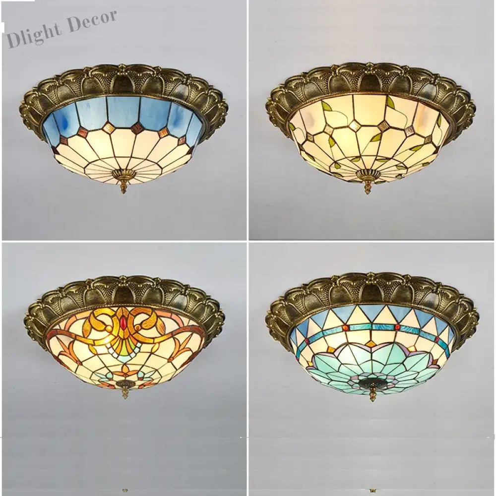 European - Style Tiffany Circular Ceiling Lamp - Retro Elegance For Living Rooms Bedrooms Corridors