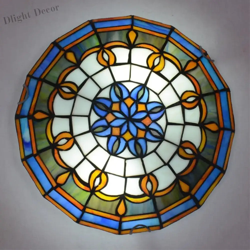 European - Style Tiffany Round Glass Ceiling Lights - Elegant Illumination For Restaurants