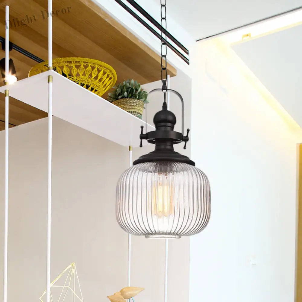 Evelyn’s Enchanting Embrace - Ribbed Glass Pendant Lamp