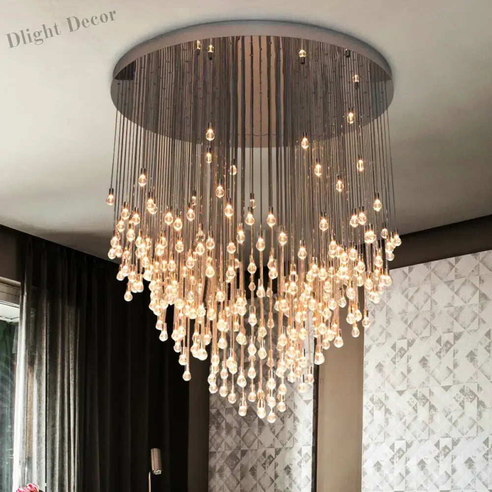 Exquisite Modern Long Staircase Chandelier - Large Gold Led Luxury Crystal Ball Fixture For Grand