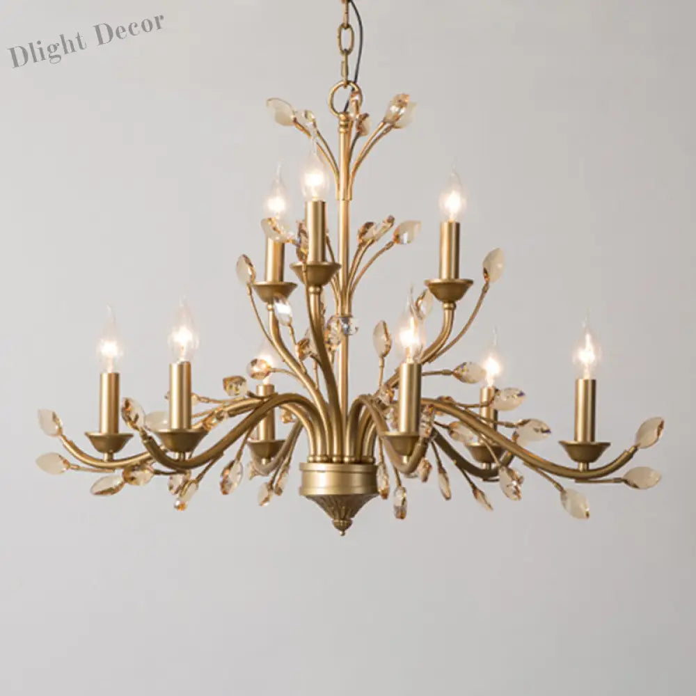 Gold Amber Crystal Branch Pendant Chandelier - Rustic Bedroom Suspension Lighting Chandelier