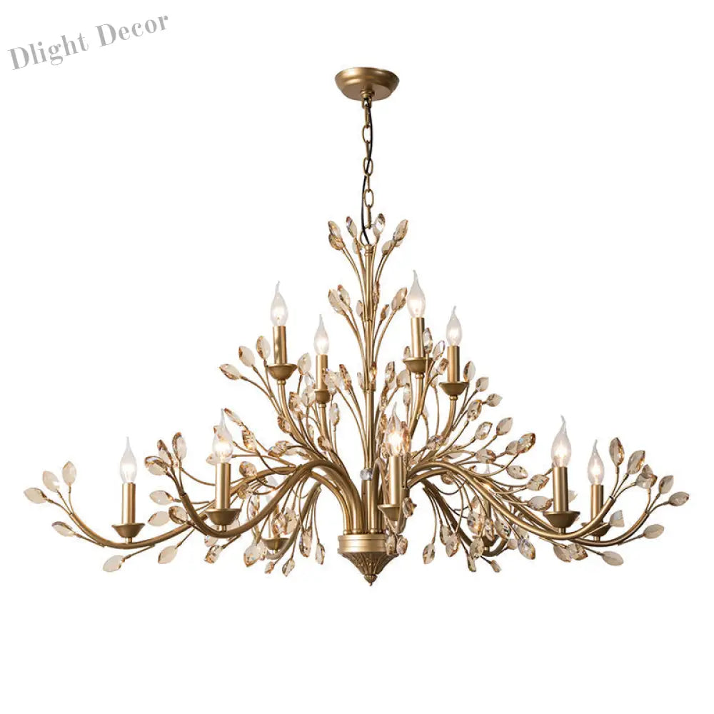 Gold Amber Crystal Branch Pendant Chandelier - Rustic Bedroom Suspension Lighting Chandelier