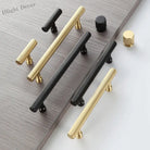 Gold and Black Brass T-Bar Handles – Straight Line Cabinet Pulls and Wardrobe Knobs Handles