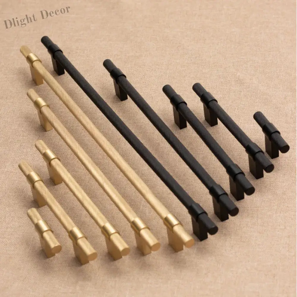 Gold Black Textured Furniture Handle Brass Wardrobe Mesh Pulls Drawer Cabinet Knobs Modern French Door Bar Handles