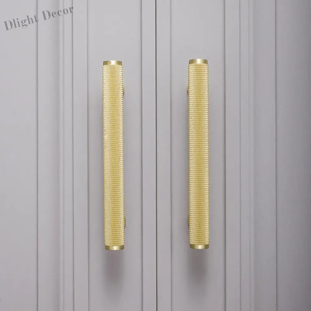 Gold Knurled Brass Kitchen Cabinet Handles – T-Bar Drawer Pulls and Copper Knobs (14mm Diameter) Handles