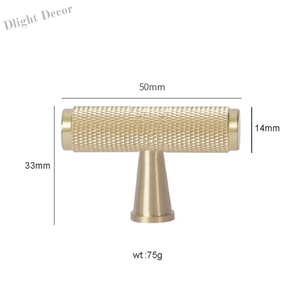 Gold Knurled Brass Kitchen Cabinet Handles – T-Bar Drawer Pulls and Copper Knobs (14mm Diameter) 9001-050 / 1 piece