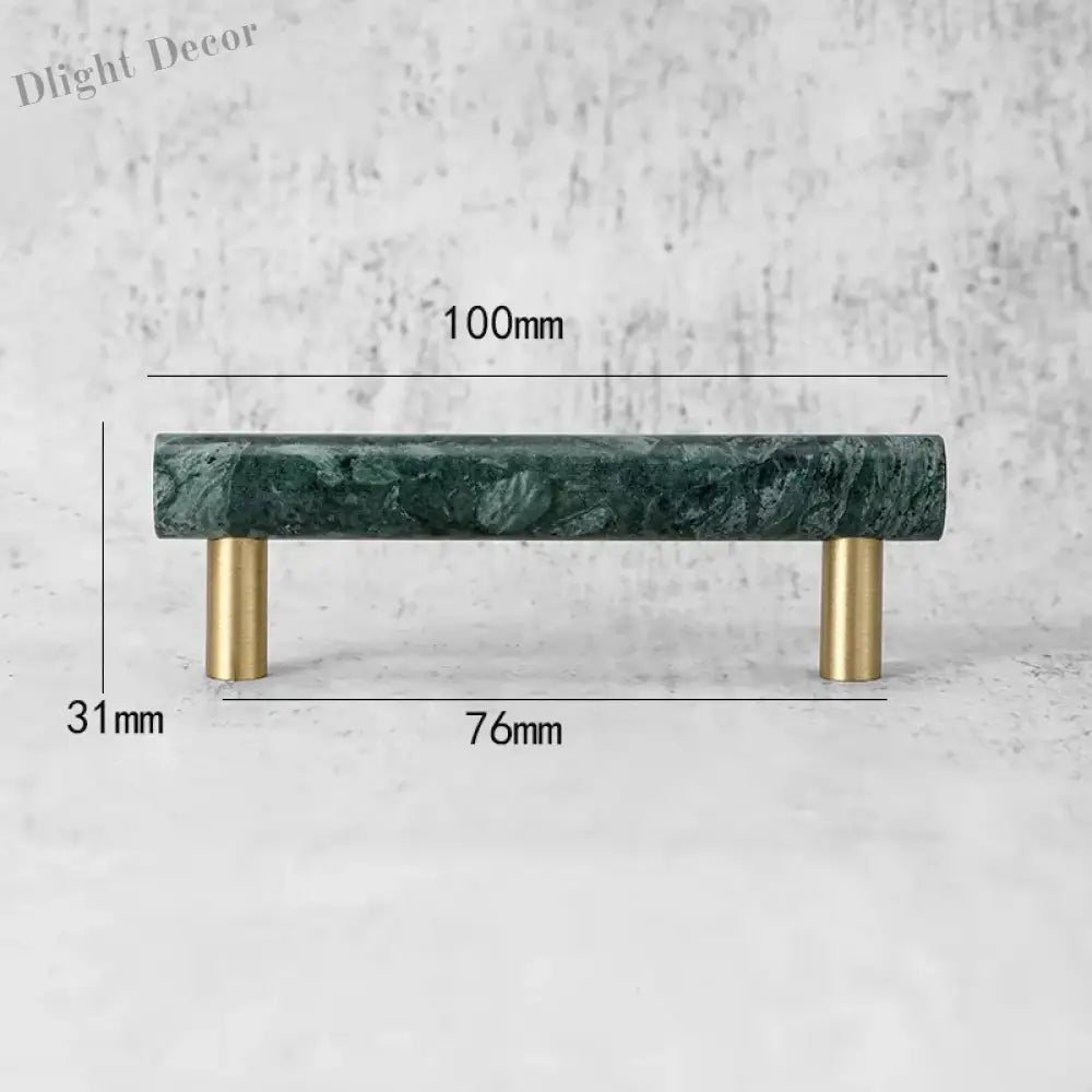 Green and White Marble Cabinet Handle – Luxury Natural Stone Drawer Pulls with Brass Base (50mm-200mm) green 100mm
