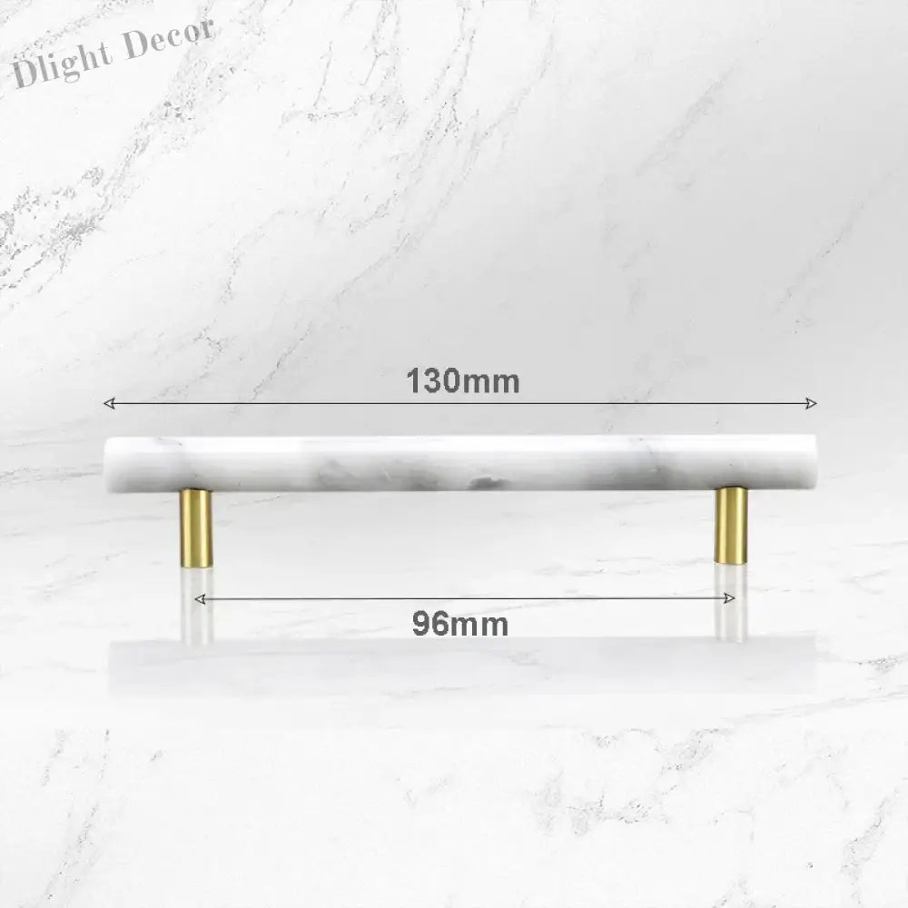 Green and White Marble Cabinet Handle – Luxury Natural Stone Drawer Pulls with Brass Base (50mm-200mm) white 130mm