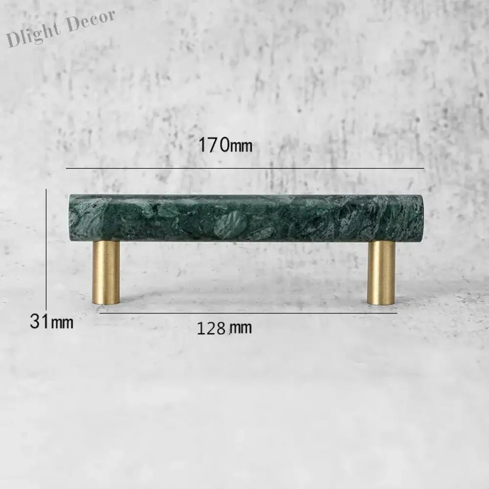 Green and White Marble Cabinet Handle – Luxury Natural Stone Drawer Pulls with Brass Base (50mm-200mm) green 170mm