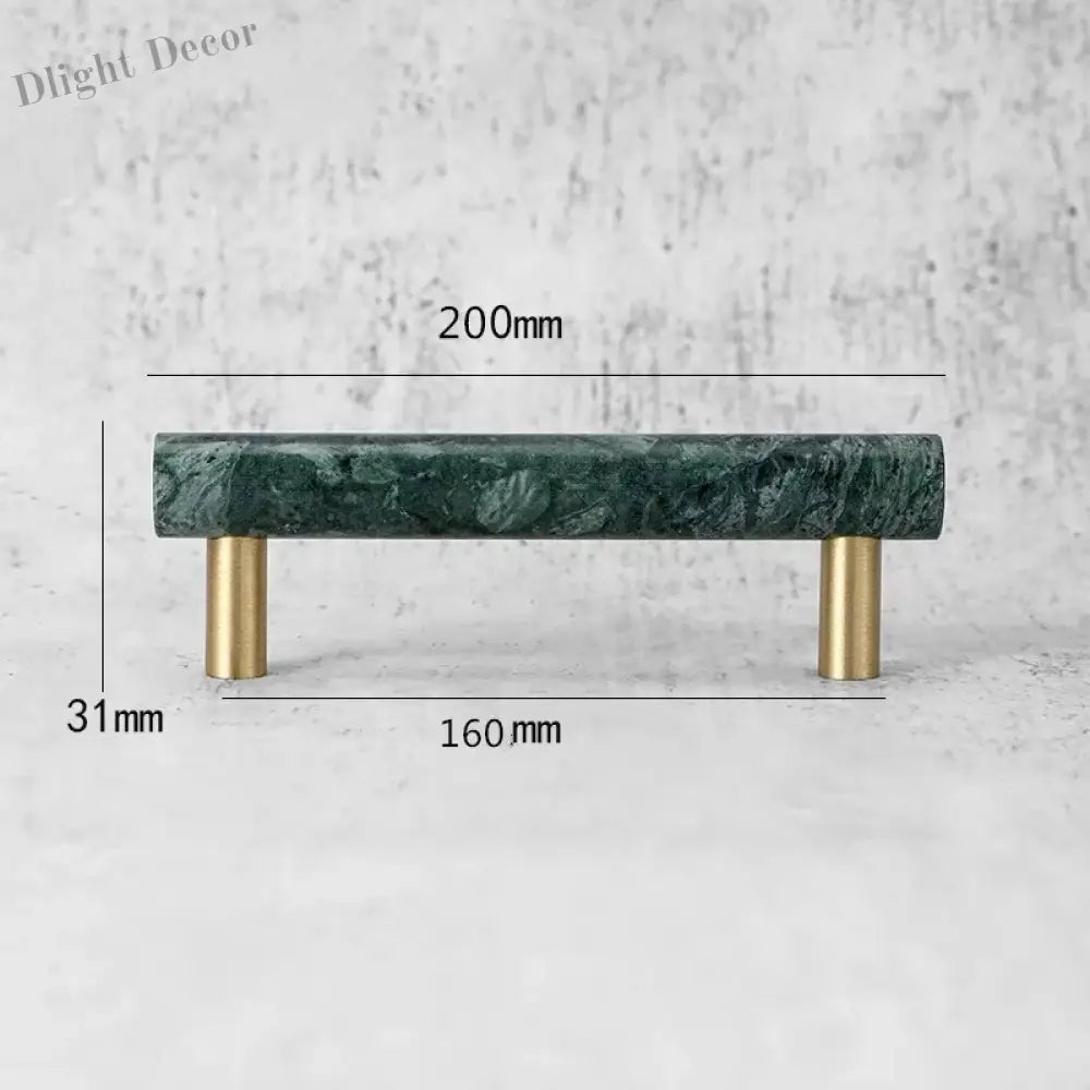 Green and White Marble Cabinet Handle – Luxury Natural Stone Drawer Pulls with Brass Base (50mm-200mm) green 200mm