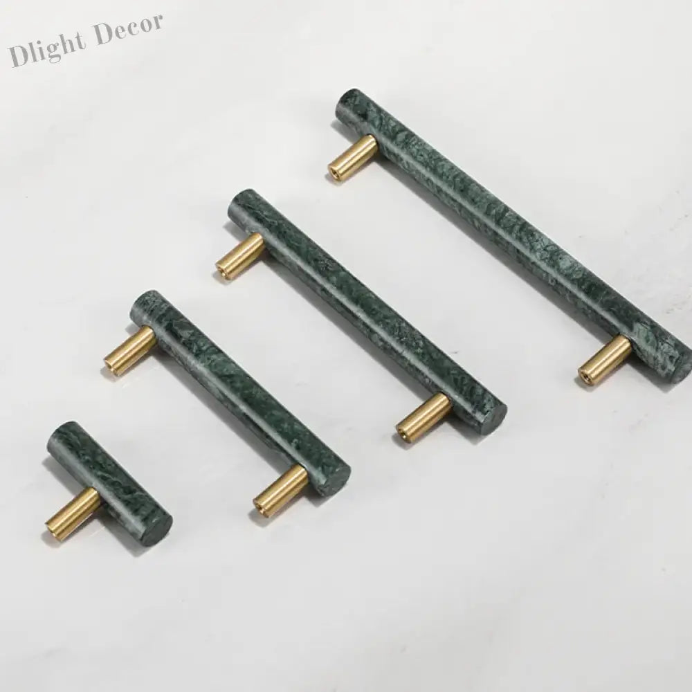 Green and White Marble Cabinet Handle – Luxury Natural Stone Drawer Pulls with Brass Base (50mm-200mm) Handles