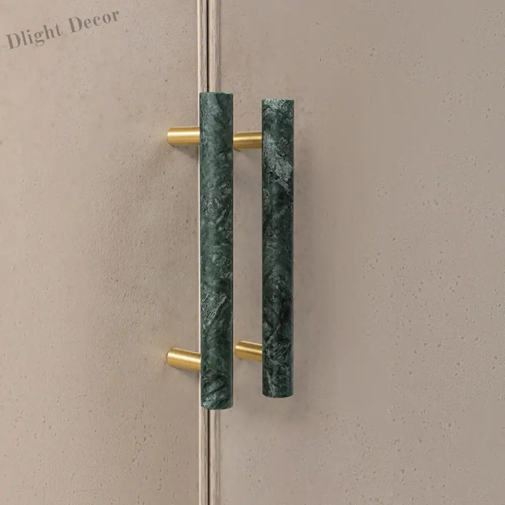 Green and White Marble Cabinet Handle – Luxury Natural Stone Drawer Pulls with Brass Base (50mm-200mm) Handles