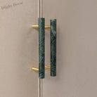 Green and White Marble Cabinet Handle – Luxury Natural Stone Drawer Pulls with Brass Base (50mm-200mm) Handles