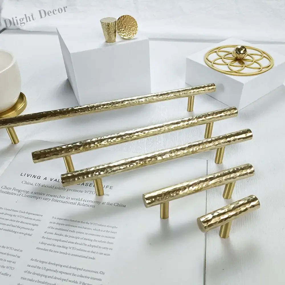 Hammered Brass Cabinet Handles – Light Gold Wardrobe Knobs and Drawer Pulls for American/Nordic Furniture 100cm length