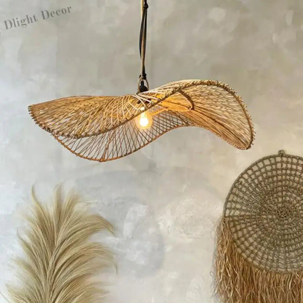 Handmade Art Rattan Pendant Lamp - Oriental Water Pattern Luminaire For Elegant Living Room And