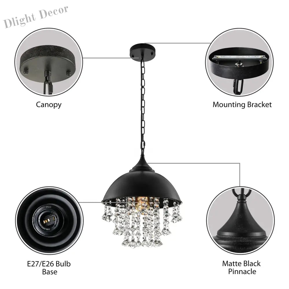 Harlow - Glamorous Industrial Pendant Light With Crystal Accents (1 - Light)