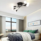 Haven Modern Semi - Flush Mount Chandelier: Bold Style With Exposed Bulbs For Your Bedroom 6 / Black