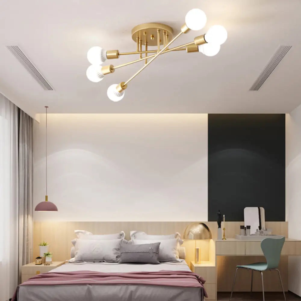 Haven Modern Semi - Flush Mount Chandelier: Bold Style With Exposed Bulbs For Your Bedroom 6 / Gold