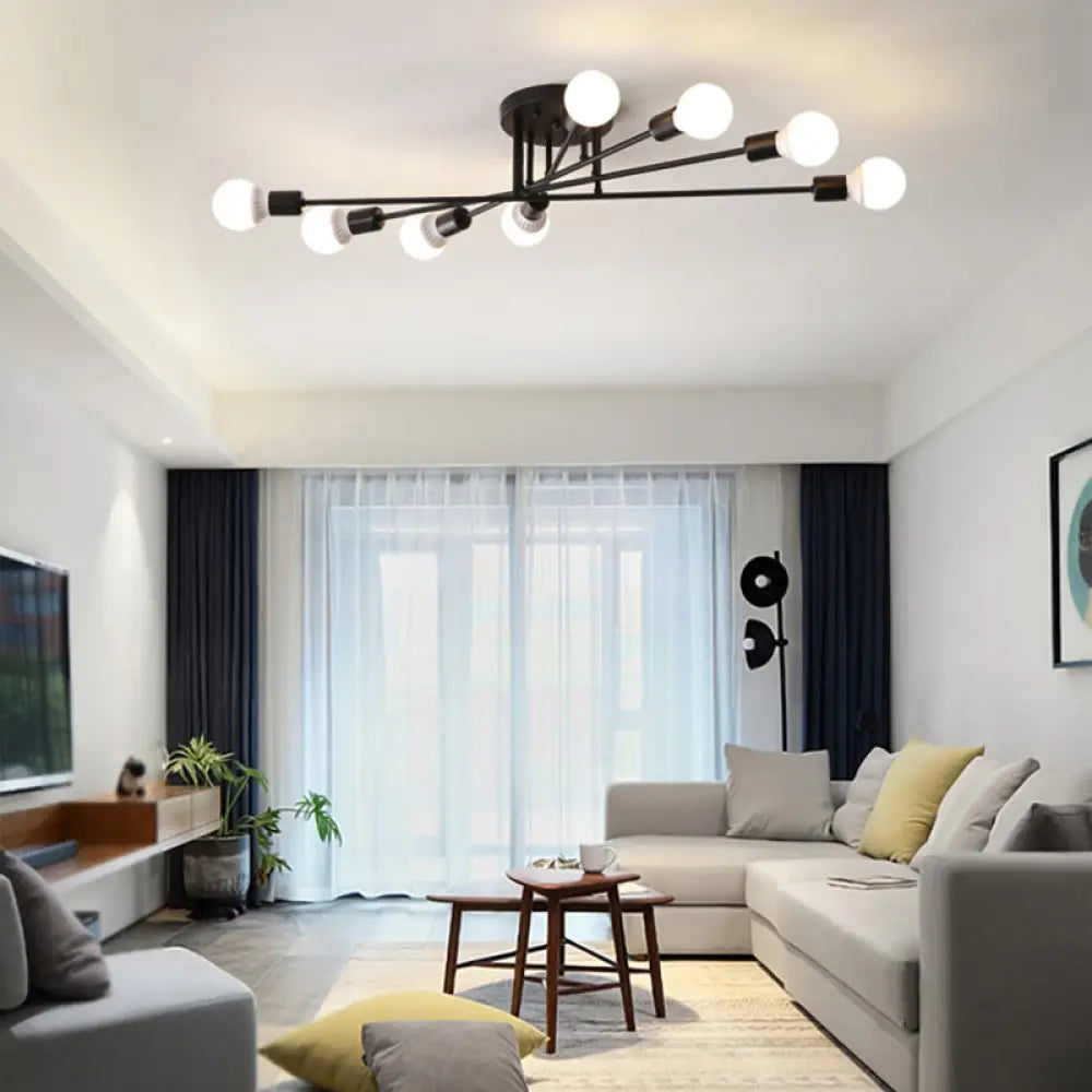 Haven Modern Semi - Flush Mount Chandelier: Bold Style With Exposed Bulbs For Your Bedroom 8 / Black