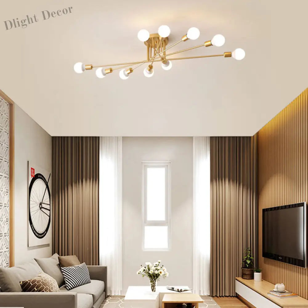 Haven Modern Semi - Flush Mount Chandelier: Bold Style With Exposed Bulbs For Your Bedroom