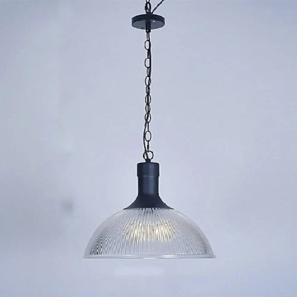 Hélène’s Clear Ribbed Glass Dome Pendant Light - Industrial Bronze Black Hanging For Living