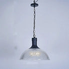 Hélène’s Clear Ribbed Glass Dome Pendant Light - Industrial Bronze Black Hanging For Living