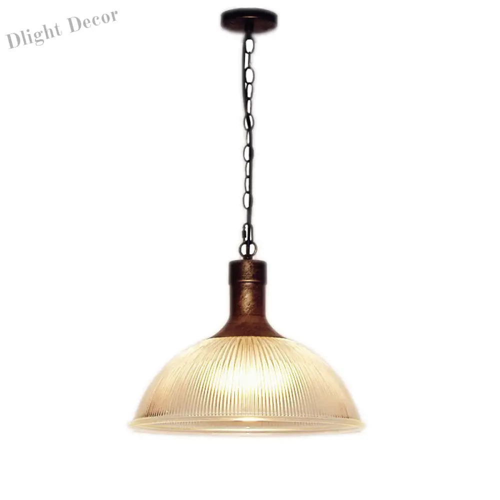 Hélène’s Clear Ribbed Glass Dome Pendant Light - Industrial Bronze Black Hanging For Living