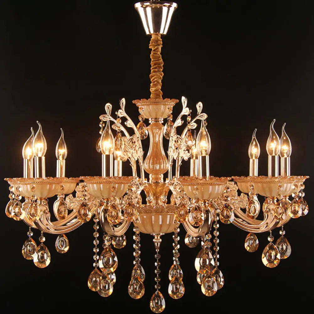 Immerse Your Space In Warm Elegance: The Gold Amber Glass Candle Chandelier 10 /