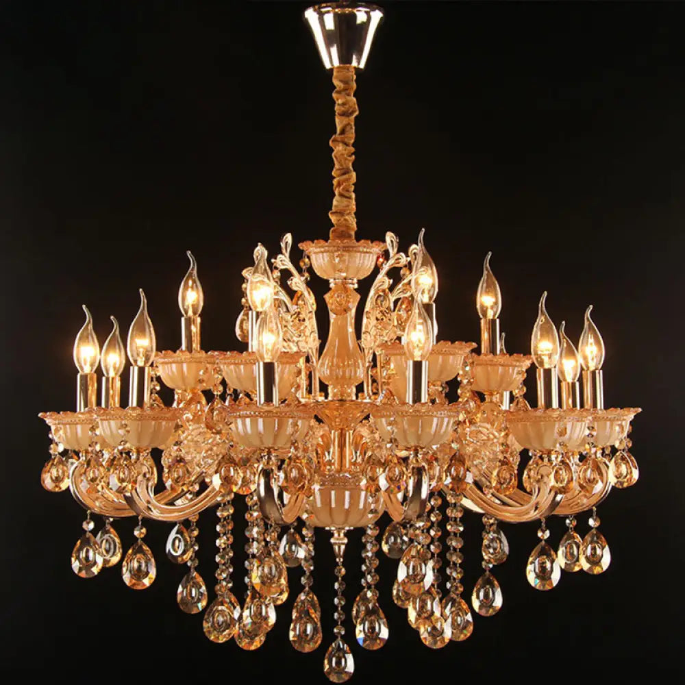 Immerse Your Space In Warm Elegance: The Gold Amber Glass Candle Chandelier 15 /