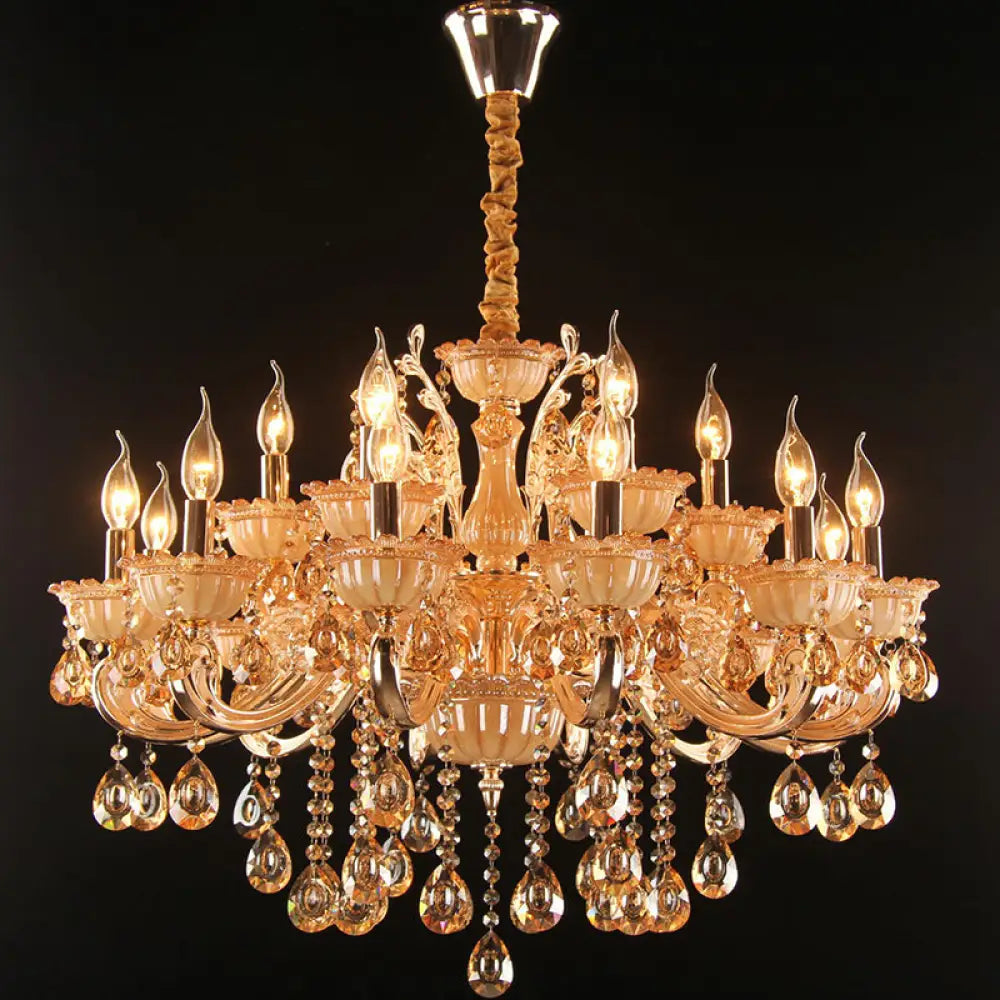 Immerse Your Space In Warm Elegance: The Gold Amber Glass Candle Chandelier 18 /