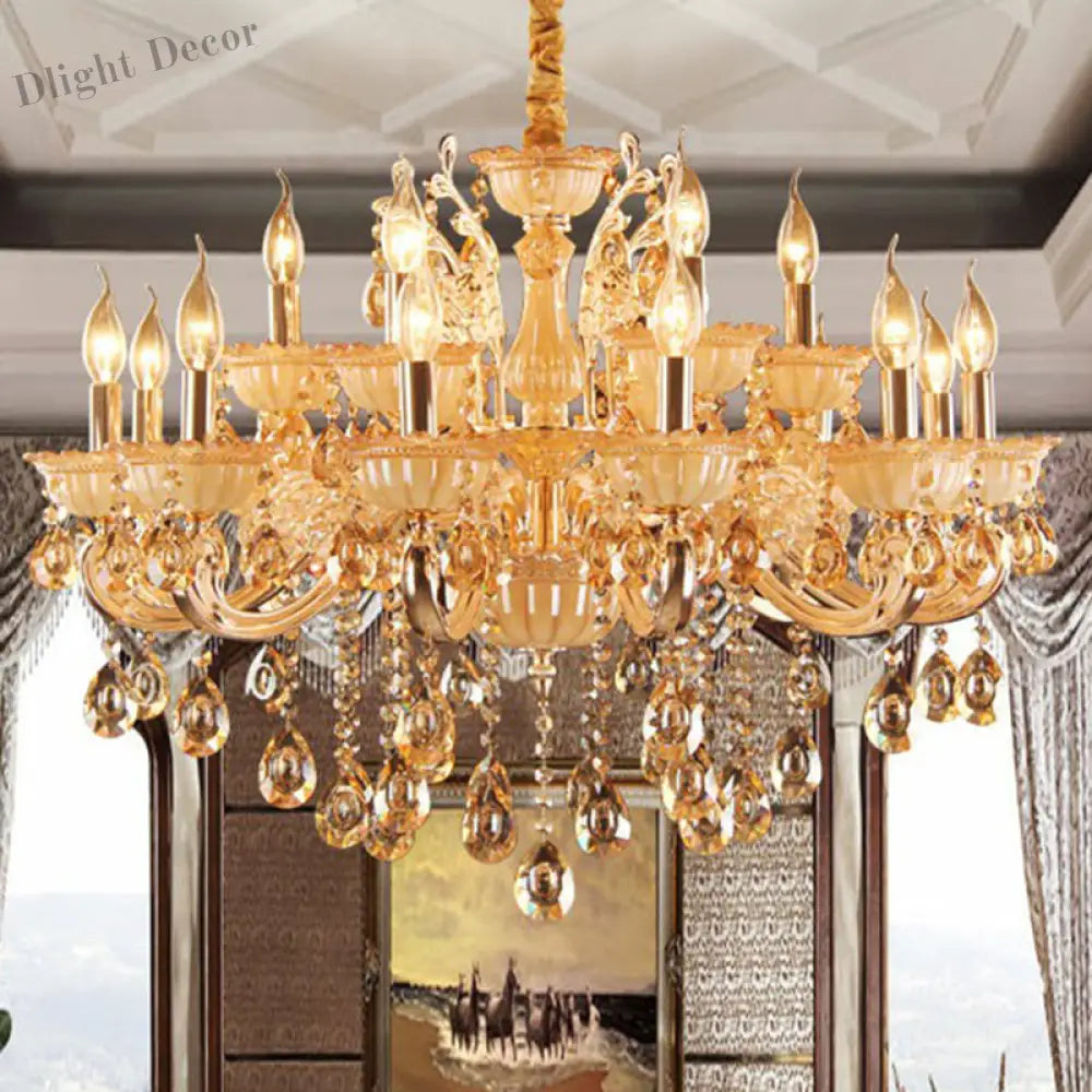 Immerse Your Space In Warm Elegance: The Gold Amber Glass Candle Chandelier