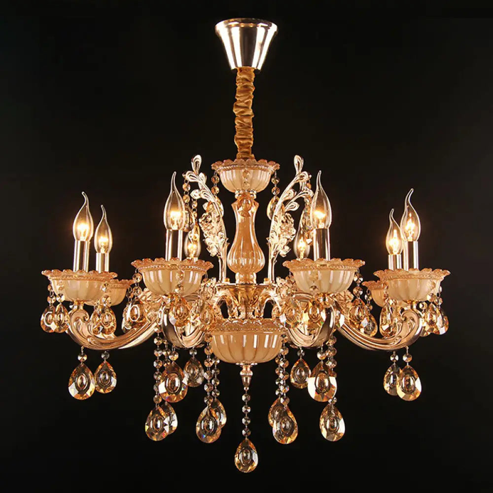 Immerse Your Space In Warm Elegance: The Gold Amber Glass Candle Chandelier 8 /