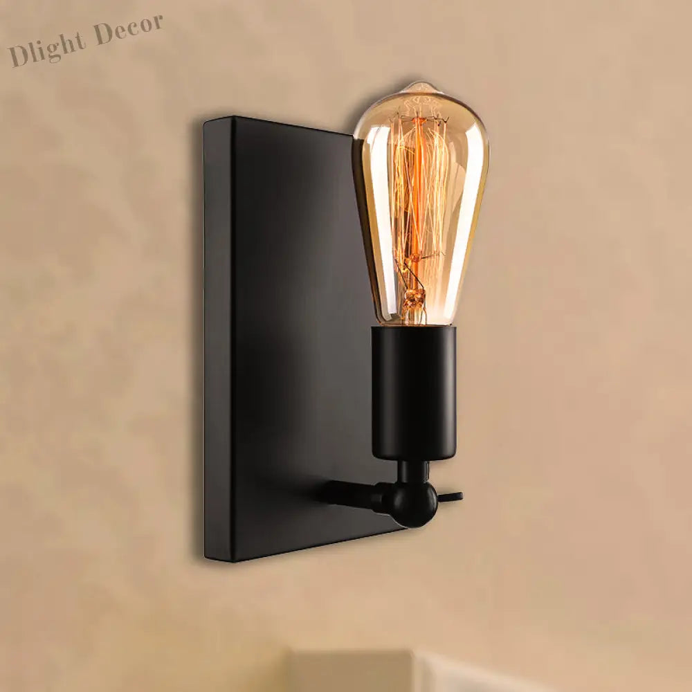 Industrial Charm For Your Dining Room: The Black Wall Lamp With Exposed Bulb