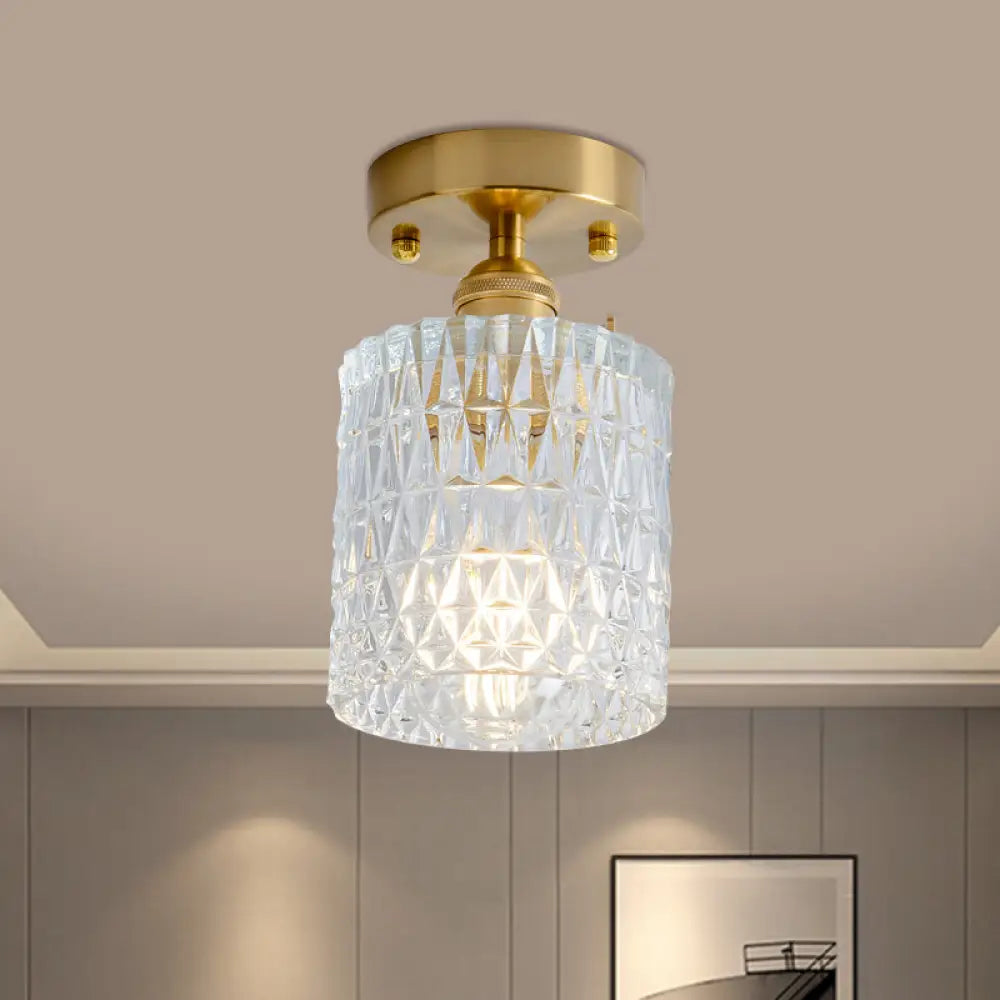 Industrial Chic Meets Modern Versatility: The Clear Glass Single - Light Gold Ceiling Light / C