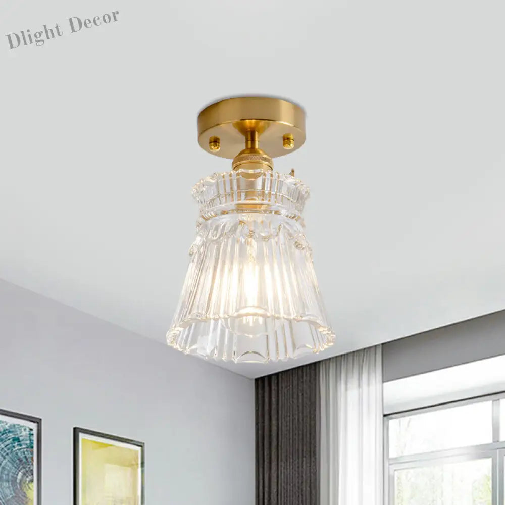 Industrial Chic Meets Modern Versatility: The Clear Glass Single - Light Gold Ceiling Light